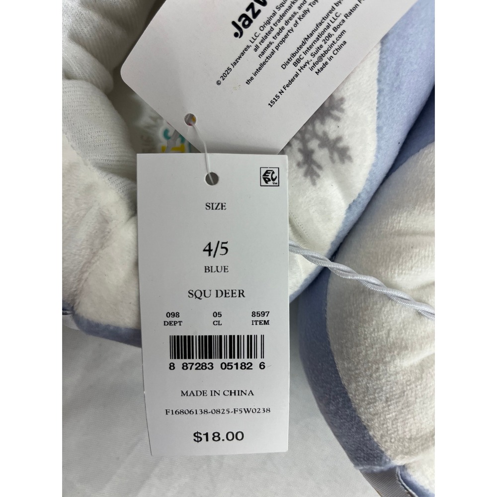 Squishmallows Blue Deer Plush Slippers Kids Size 4/5 Shimmer Antlers Snowflake - Picture 2 of 5